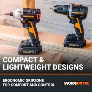 Worx Nitro 20V Impact Driver and Drill Driver with Brushless Motor, Drill Set with Storage Bag, Compact Drill and Driver Combo, Power Share Compatible WX960L – Batteries & Charger Included