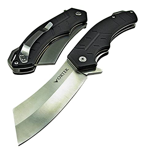 VORTEK Pocket Cleaver Knife: Ball Bearing Pivot, 8Cr13MoV Razor Sharp Cleaver Blade, Ultra Smooth Opening, Non-Slip G10 Handles, Heavy Duty Construction Built Tough