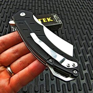 VORTEK Pocket Cleaver Knife: Ball Bearing Pivot, 8Cr13MoV Razor Sharp Cleaver Blade, Ultra Smooth Opening, Non-Slip G10 Handles, Heavy Duty Construction Built Tough