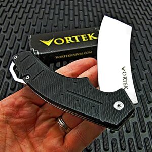 VORTEK Pocket Cleaver Knife: Ball Bearing Pivot, 8Cr13MoV Razor Sharp Cleaver Blade, Ultra Smooth Opening, Non-Slip G10 Handles, Heavy Duty Construction Built Tough