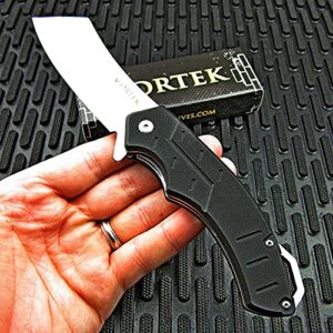 VORTEK Pocket Cleaver Knife: Ball Bearing Pivot, 8Cr13MoV Razor Sharp Cleaver Blade, Ultra Smooth Opening, Non-Slip G10 Handles, Heavy Duty Construction Built Tough