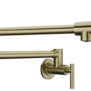 Braccia Series 24" Wall Mounted Pot Filler in Brushed Gold | 24” Reach Spout Solid Brass Two Handle Dual Shut-Off Valve Double Joint Swing Arm Wall Mount Kitchen Folding Faucet | KF-AZ258BG