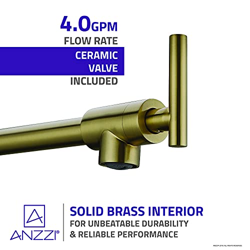 Braccia Series 24" Wall Mounted Pot Filler in Brushed Gold | 24” Reach Spout Solid Brass Two Handle Dual Shut-Off Valve Double Joint Swing Arm Wall Mount Kitchen Folding Faucet | KF-AZ258BG