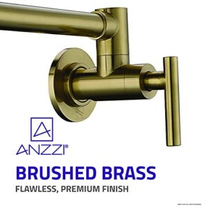 Braccia Series 24" Wall Mounted Pot Filler in Brushed Gold | 24” Reach Spout Solid Brass Two Handle Dual Shut-Off Valve Double Joint Swing Arm Wall Mount Kitchen Folding Faucet | KF-AZ258BG