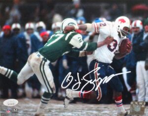 oj simpson signed buffalo bills vs jets stiff arm 8x10 hm photo- jsa w white