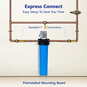 Express Water Whole House Water Filter Housing, Universal 20-inch Housing 4.5” x 20”, 1-inch NPT Inlet Outlet, Heavy Duty Standard Size Replacement Includes Bracket, Pressure Gauge, Wrench