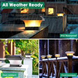 TomCare Solar Post Cap Lights Flickering Flame Solar Post Lights Outdoor Fence Lights Solar Powered Decorative Flame Solar Lights Waterproof Deck Lighting for Fence 4x4 6x6 Posts Patio Deck, 2 Pack