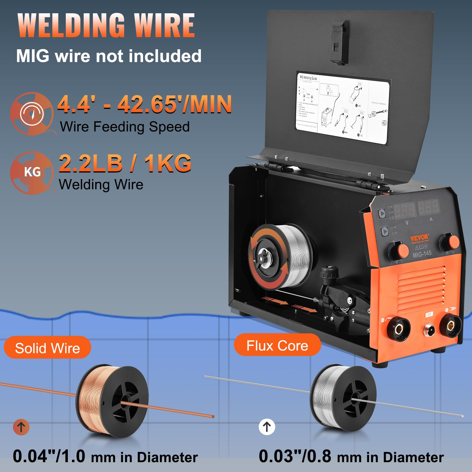 VEVOR MIG Welder, 130A Welding Machine, 3 in 1 Combo MMA/MIG/Lift TIG Welder Machine, Flux Core Welder, MIG-130 Portable Welding Machine, MIG Welding Equipment with 1KG Welding Wire Stick Welder