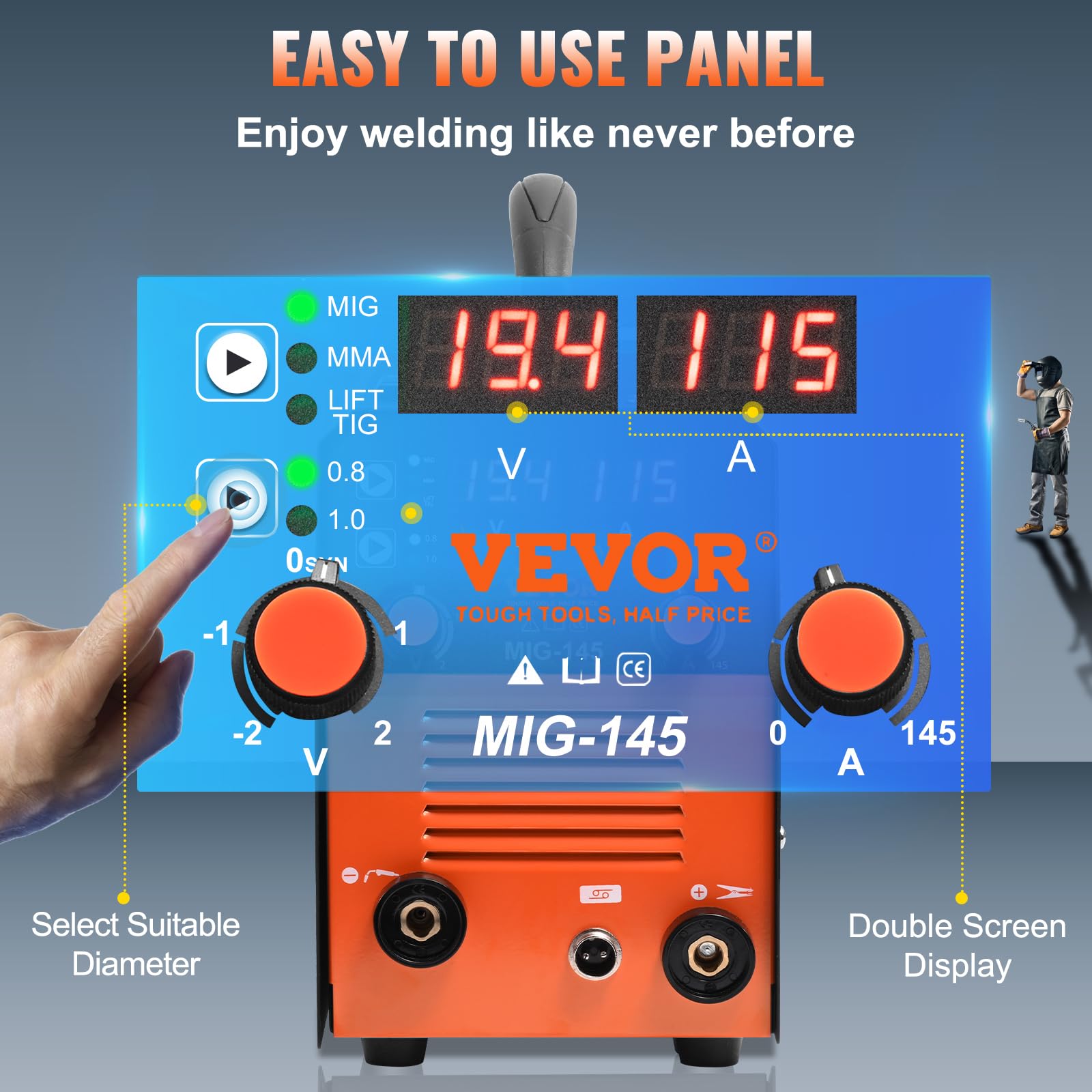 VEVOR MIG Welder, 130A Welding Machine, 3 in 1 Combo MMA/MIG/Lift TIG Welder Machine, Flux Core Welder, MIG-130 Portable Welding Machine, MIG Welding Equipment with 1KG Welding Wire Stick Welder