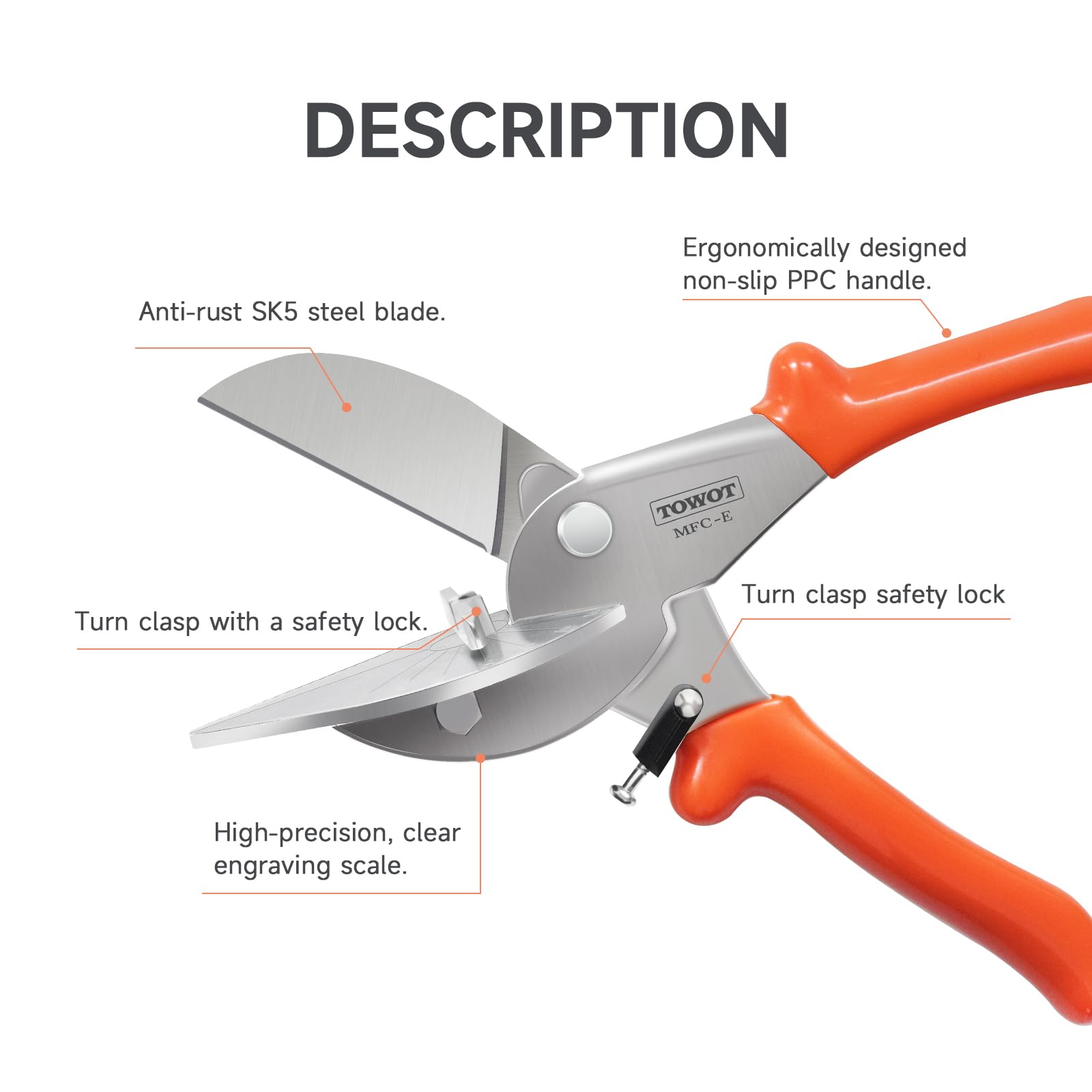 TOWOT Sharp Multi Angle Miter Shear Cutter, Adjustable at 45 To 135 Degree With Safety Lock Hand Tools for Cutting Plastic, PVC and Molding Trim