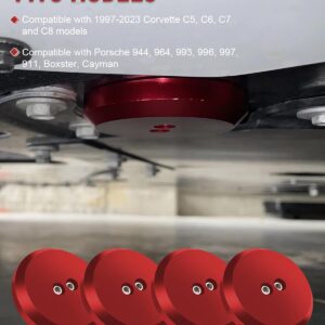 Samman Corvette Jack Pucks Billet Aluminum Jacking Puck Jack Pad Adapter Floor Jack Pad Compatible with 1997-2023 Corvette C5 C6 C7 C8/ Porsche 944 964 993 996 997 911 Boxster Cayman -(4 Pack Red)