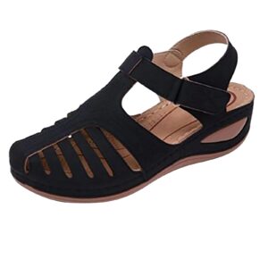 bravetoshop womens wedge sandals, comfort hook and loop summer athletic flat sandals walking shoes (black,13 us)