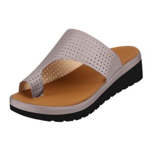 bravetoshop wedge sandals for women casual summer, women's slide sandal comfortable slip on beach slippers (gray,12 us)