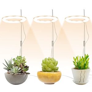 Atrusu Grow Lights for Indoor Plants, Full Spectrum Plant Grow Lights with 3 Head, Plant Halo Lights for Succulent Plants Growth, Seeding, Nepenthes, Idea for Small Plant Home Office