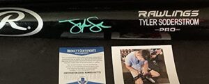 tyler soderstrom oakland a's autographed signed black baseball bat beckett rookie coa