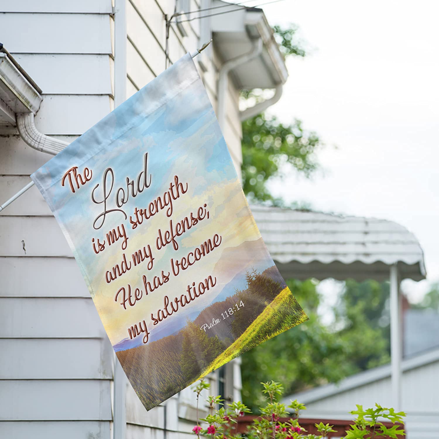 America Forever Bible Verse House Flag - 28 x 40 inch -Exodus 15:2 The Lord is My Salvation - Christian Quotes Religious Outdoor Yard Decorative Inspirational Faith Flag