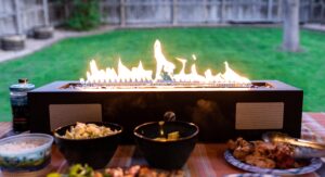 ukiah cascade plus 28" tabletop gas fire pit with sound system and protective cover, black (tk-1052-cscp)