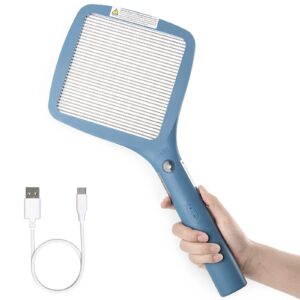 mafiti 2 in 1 electric fly swatter rechargeable with flashlight mosquito zapper bug zapper racket fly killer indoor outdoor camping accessories (blue)