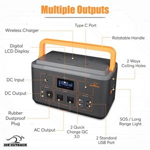 Portable Power Station - Muliti-Functional High Output Lithium Charging Bank with (2X 110 AC Output/ 12V DC) - Includes Wireless Charger 4X USB Ports - LCD Display - 3 LED Modes - 500W Battery Backup