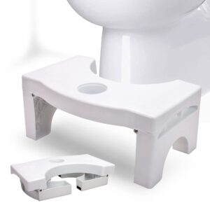 foldable toilet potty stool for adults, 7" heavy duty plastic portable squatting poop foot stool with freshener space, bathroom non-slip toilet assistance step stool - gifts for kids seniors