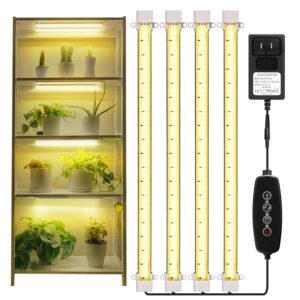 mosthink grow lights for indoor plants, 4 packs led strips full spectrum with auto timer 3/6/12h, dimmable sunlike growing lamp for greenhouse,seedling,432 leds (16 inches)
