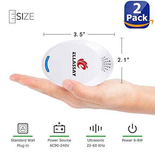 ELLASSAY Ultrasonic Pest Repeller - Pest Reject - Set of 2 Electronic Pest Control - Plug in Home Indoor Repellent - Get Rid of Mice, Roaches, Bugs, Fleas, Mosquitoes, Spiders, White