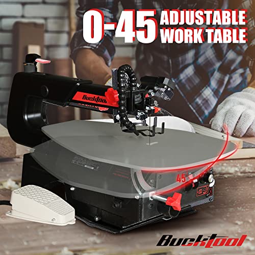 BUCKTOOL Quick Blade Change 16-inch Variable Speed Scroll Saw with Pedal Switch for woodworking Steel Work Table,SSA16LVF