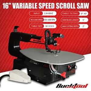 BUCKTOOL Quick Blade Change 16-inch Variable Speed Scroll Saw with Pedal Switch for woodworking Steel Work Table,SSA16LVF