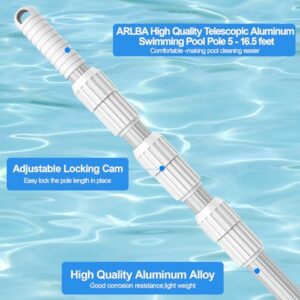 ARLBA Upgraded Professional 16.5 Feet Swimming Pool Pole Telescopic Aluminum Thicken 1.30mm Adjustable Fits Skimmer Net Rake Vacuum Head Brush Pool Cleaning Equipment Heavy Duty -Universal Fit 1-1/4