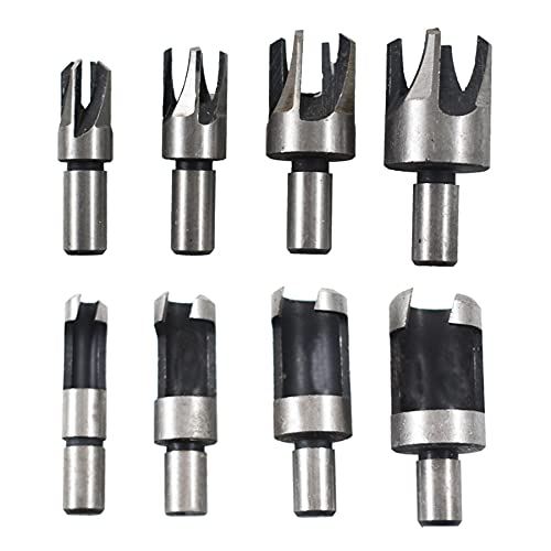 ALL-CARB 8Pcs Wood Plug Cutter Carbon Steel Straight and Taper Claw Drill Bit Set Fit for Woodworking Hole Saw Cutting 5/8 1/2 3/8 1/4