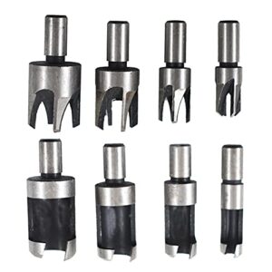 ALL-CARB 8Pcs Wood Plug Cutter Carbon Steel Straight and Taper Claw Drill Bit Set Fit for Woodworking Hole Saw Cutting 5/8 1/2 3/8 1/4