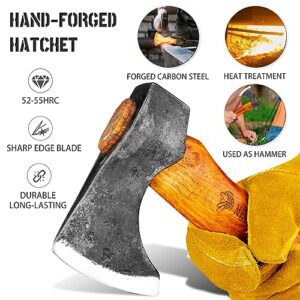 NedFoss 13" Hatchet with Leather Sheath, Forged Carbon Steel Axe, Hatchets for Camping and Survival, Bearded Axe with Beech Handle, Bushcraft Axe, Carving Axe, Chopping Cutting Splitting Camping Axe