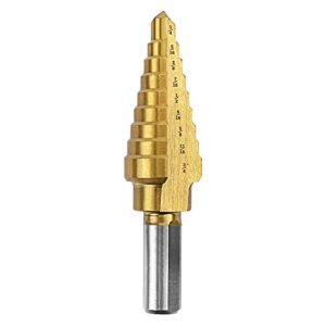 precihw 9 sizes titanium step drill bit, 1/4 to 3/4 inches high speed steel step drill bits for hole drilling, hss multi size step drill bits for metal, aluminium and wood