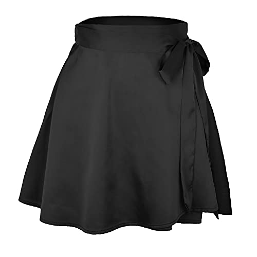 CofeeMO Bravetoshop Women Y2K Mini Skirt High Waist Solid A-Line Lace Up Short Skirts Party Club Skirt Streetwear (Black,XL)