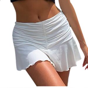 bravetoshop women's y2k vintage pleated skirts elastic high waist a-line short skirts summer casual ruched mini skirt (white,s)