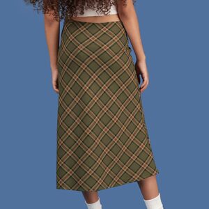 Bravetoshop Womens Vintage Bohemian Print Plaid High Waist Midi Skirt Y2K Streetwear E-Girl Slim Fit A-Line Skirt (Army Green,M)