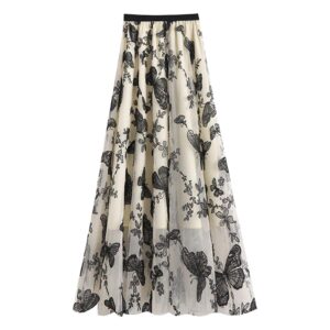 bravetoshop womens tutu tulle skirt high waist layered floral printed a-line skirts mesh midi skirt (white,xl)