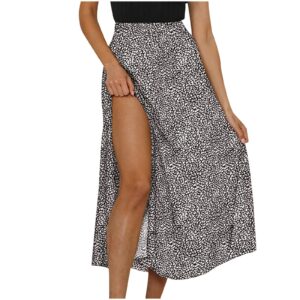 Bravetoshop Womens Boho Leopard High Waist Flowy Midi Skirt High Low Side Split Wrap Maxi Skirt (Black,M)