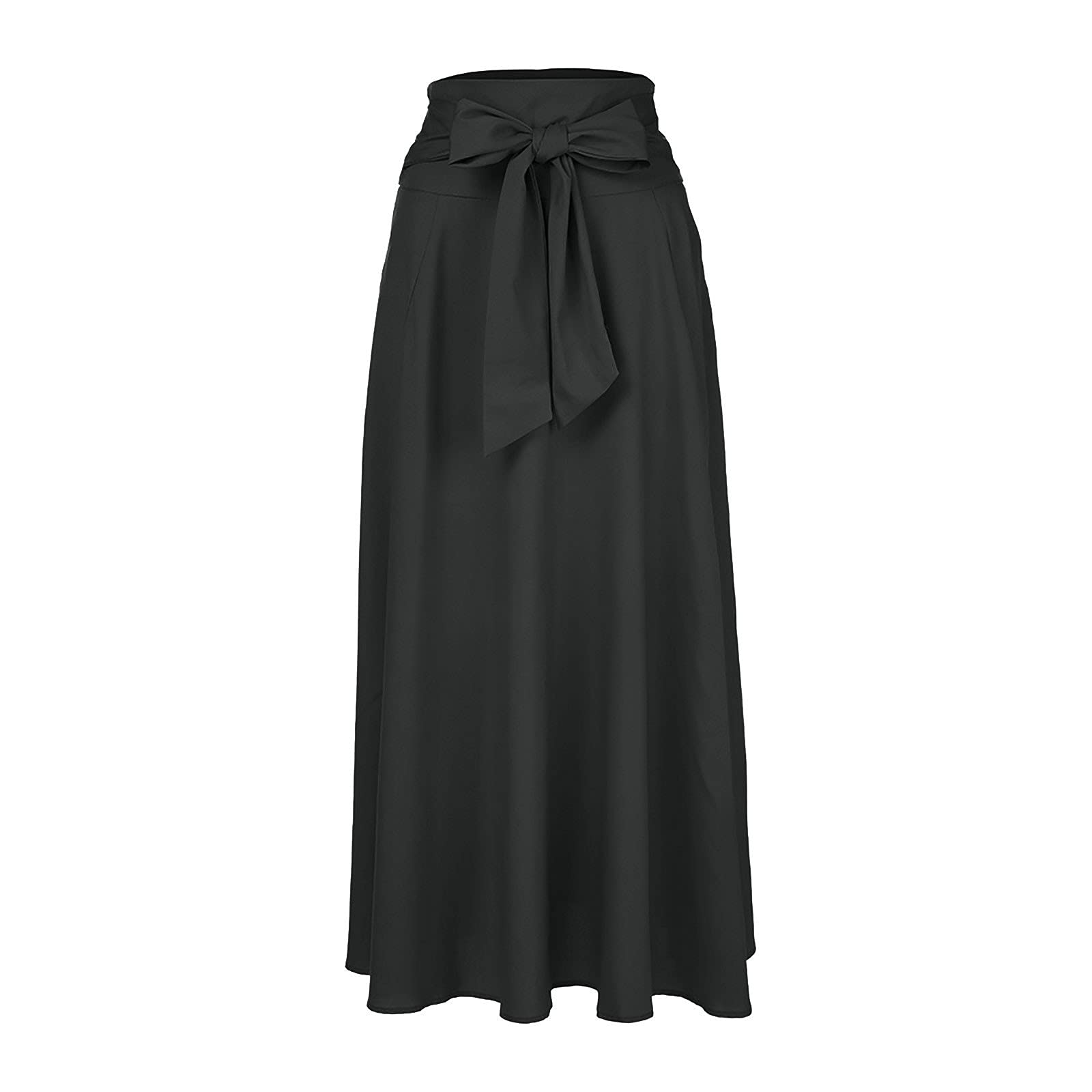 Bravetoshop Womens High Waist Flowy Midi Skirt Casual Elegant Pleated Swing A Line Maxi Skirts with Pockets (Black,XXL)