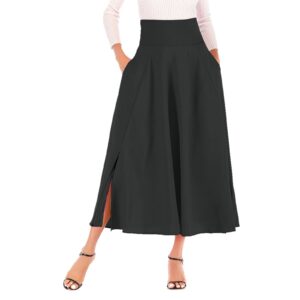 Bravetoshop Womens High Waist Flowy Midi Skirt Casual Elegant Pleated Swing A Line Maxi Skirts with Pockets (Black,XXL)