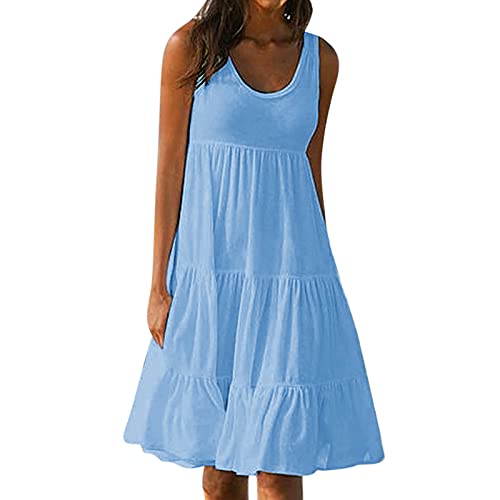 Bravetoshop Women's Summer Casual T Shirt Dresses Sleeveless Swing Tank Dress Club Party Beach Dress Y2k Streetwear (Sky Blue,M)