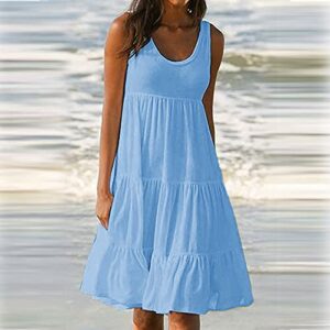 Bravetoshop Women's Summer Casual T Shirt Dresses Sleeveless Swing Tank Dress Club Party Beach Dress Y2k Streetwear (Sky Blue,M)