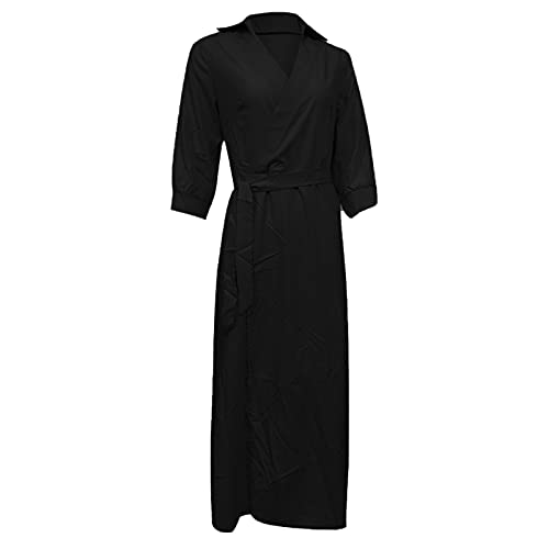 Bravetoshop Women's Summer Wrap Dress Casual V Neck Half Sleeve Midi Dress Club Party Y2k Streetwear (Z-Black,XL)