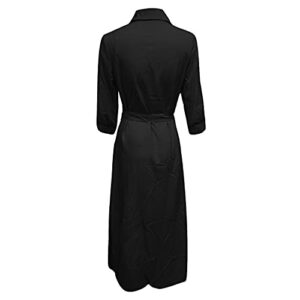 Bravetoshop Women's Summer Wrap Dress Casual V Neck Half Sleeve Midi Dress Club Party Y2k Streetwear (Z-Black,XL)