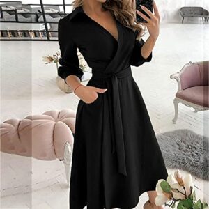 Bravetoshop Women's Summer Wrap Dress Casual V Neck Half Sleeve Midi Dress Club Party Y2k Streetwear (Z-Black,XL)