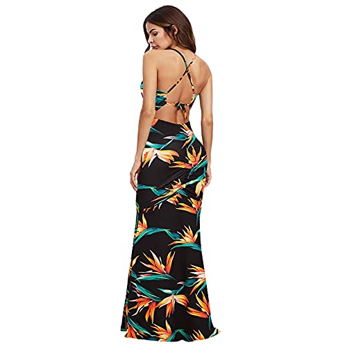 Bravetoshop Women's Sexy Spaghetti Strap Long Dresses Elegant Backless Bodycon Maxi Dress Formal Evening Gowns Dress (Orange,S)