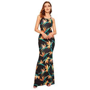 Bravetoshop Women's Sexy Spaghetti Strap Long Dresses Elegant Backless Bodycon Maxi Dress Formal Evening Gowns Dress (Orange,S)