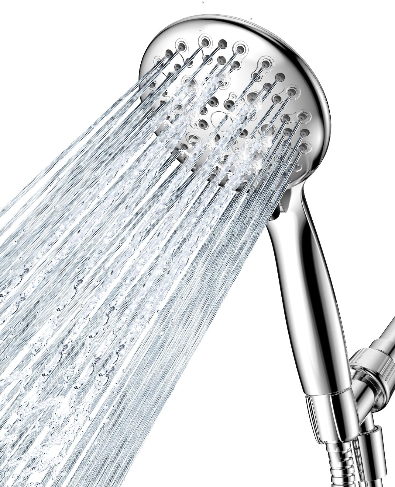 JDO Shower Head with Handheld, 6 Spray Settings High Pressure Hand Held Shower Head, 4.3" High Flow Rain Showerhead Set with Extra Long 59" Stainless Steel Hose and Adjustable Bracket (Chrome)