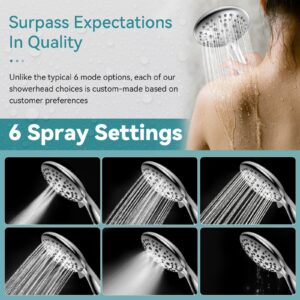 JDO Shower Head with Handheld, 6 Spray Settings High Pressure Hand Held Shower Head, 4.3" High Flow Rain Showerhead Set with Extra Long 59" Stainless Steel Hose and Adjustable Bracket (Chrome)