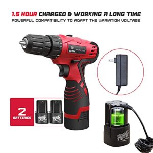 Dedeo Tool Set with Drill, 16.8V Cordless Hammer Drill Tool Kit, Cordless Drill/Driver Set with 3/8 Inch Keyless Chuck, 2PCS Battery and Charger for Home Tool Kit